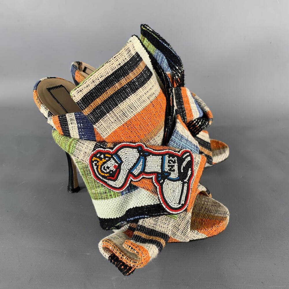 No. 21 Size 7.5 Tan Multi-Color Raso Peep Toe Pumps